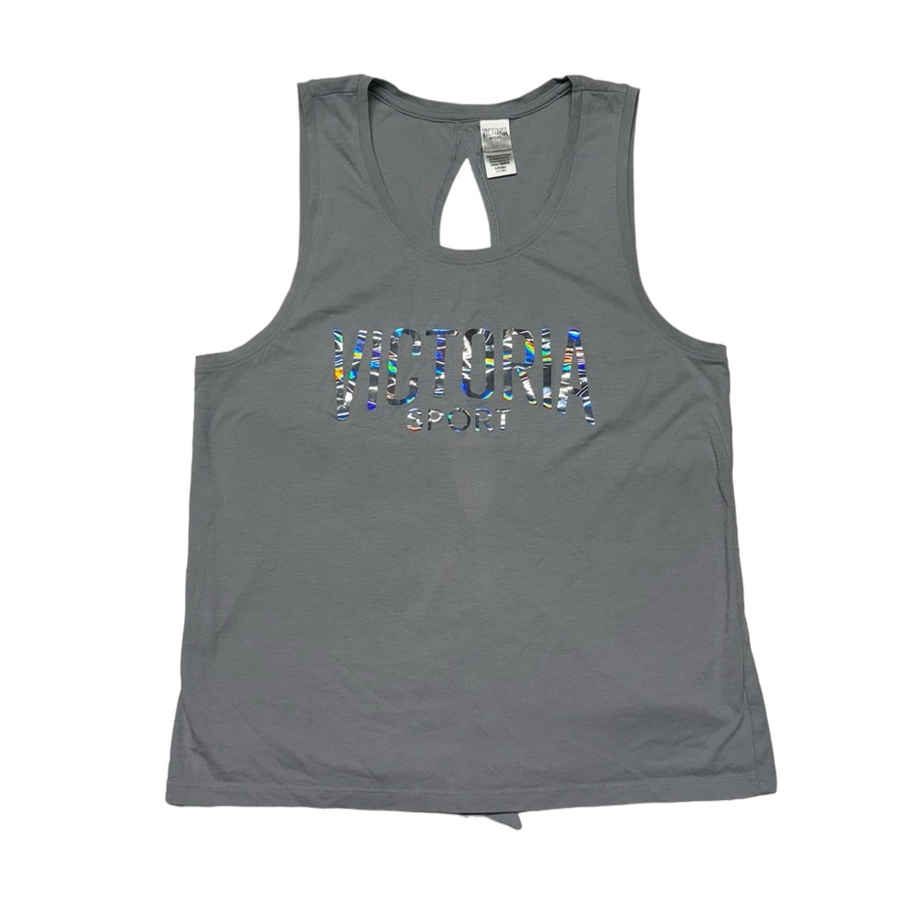 Victoria Sport‎ Logo Tank Top Grey Womens Small Keyhole Open Back Activewear